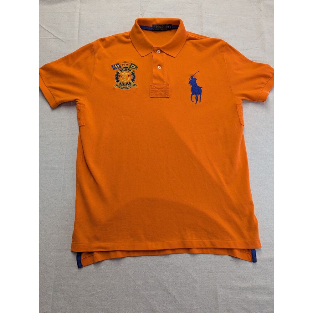 Preppy Heritage Men M Polo Ralph Lauren Big Pony Marine Supply Orange Polo